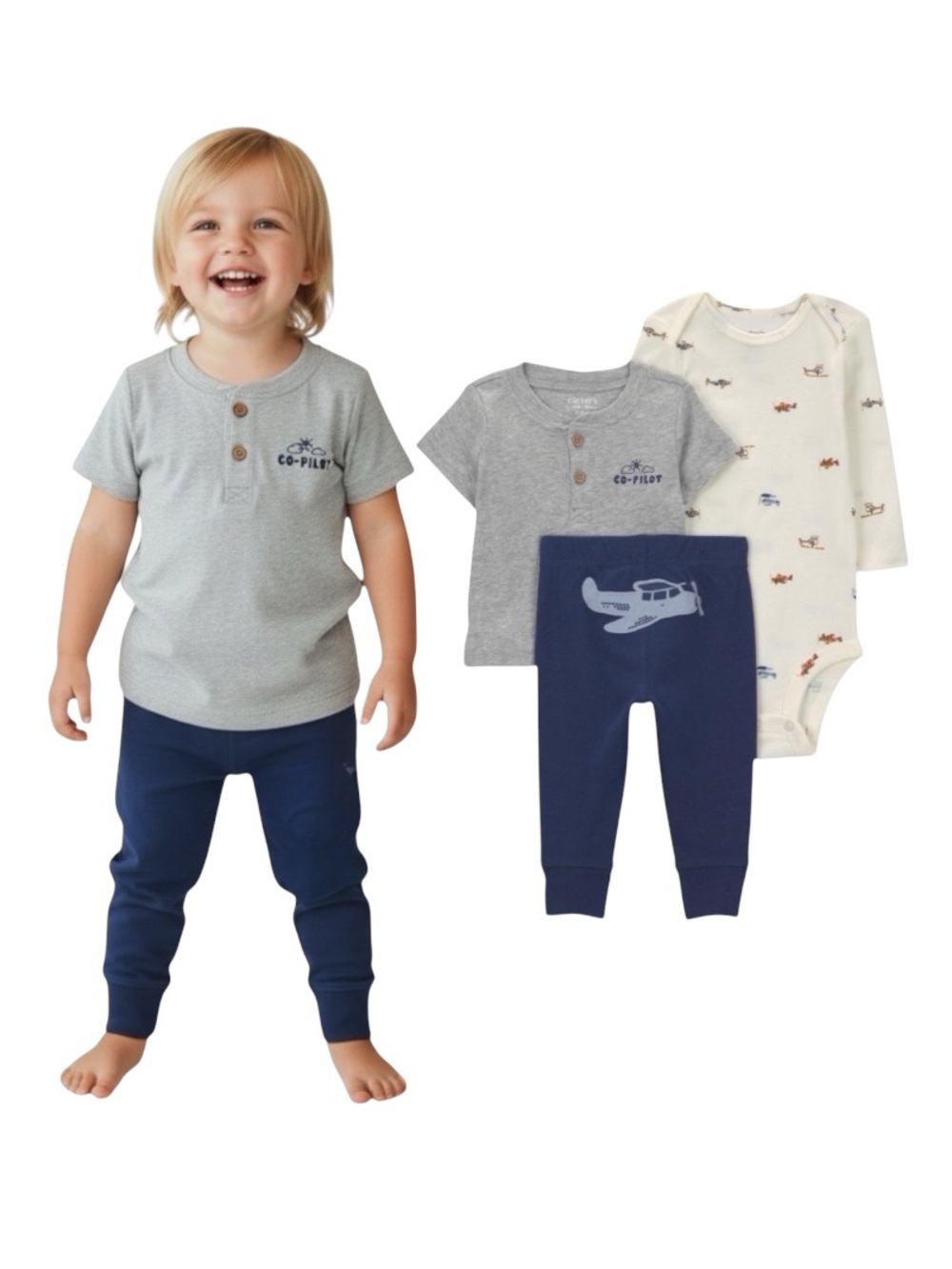 Carter's Gray, Navy and Cream Co-Pilot Matching Set